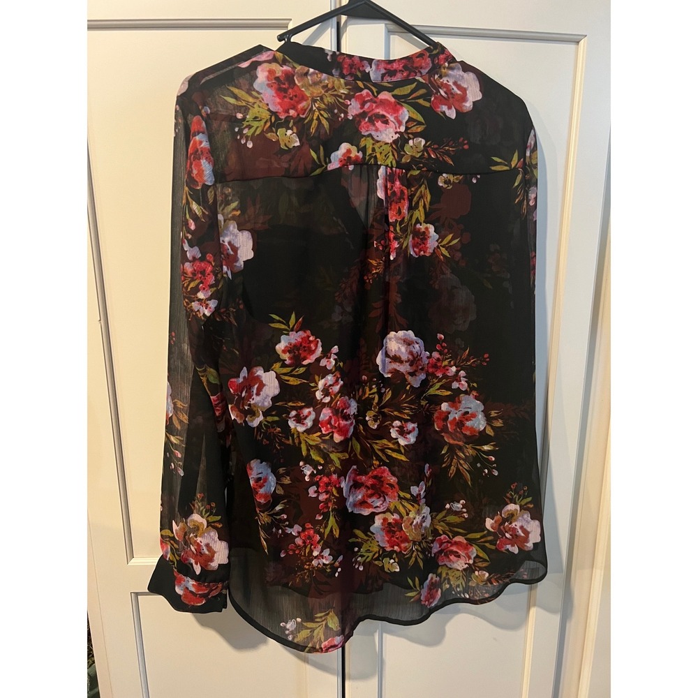 KUT from the Kloth Women Black Floral Sheer Long Sleeve Button Down Blouse Sz M - Picture 3 of 7
